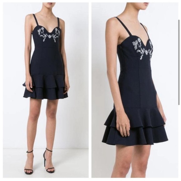 Cinq a Sept Dara Navy White Embroidered Sleeveless Tiered Dress Floral Sz 10 - Picture 3 of 15